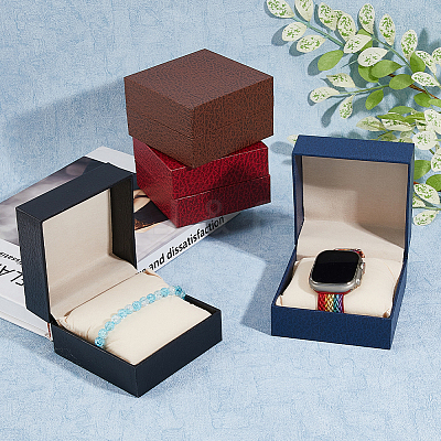 4Pcs 4 Colors Lychee Print Cardboard Watch Storage Gift Box CON-FH0001-54-1