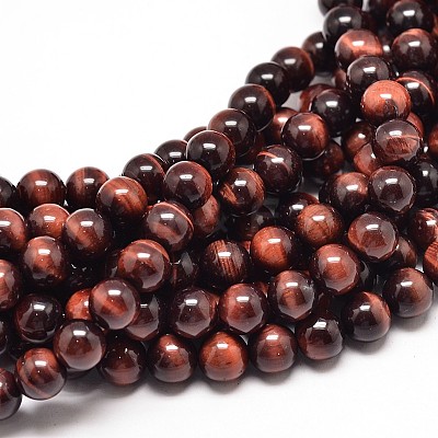 Dyed & Heated Natural Red Tiger Eye Round Bead Strands G-P072-52-4mm-1