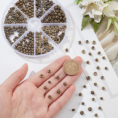 400Pcs 8 Styles Tibetan Style Alloy Spacer Beads FIND-NB0003-35-1