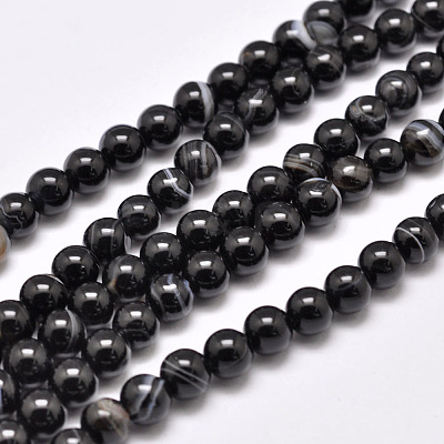 Natural Black Agate Bead Strands G-G962-12mm-12-A-1