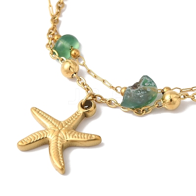 Summer Beach Nuggets Natural Agate(Dyed & Heated) Multi-Strand Anklets BJEW-P326-07E-G-1