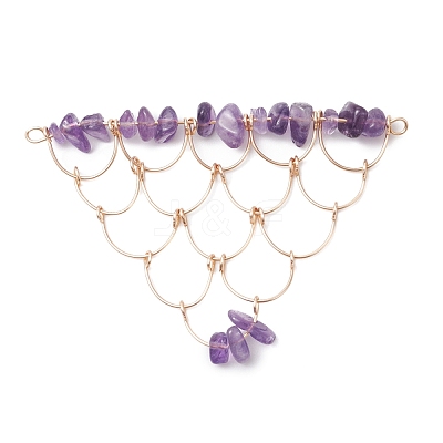 Natural Amethyst Chip Copper Wire Wrapped Connector Charms PALLOY-JF03030-06-1