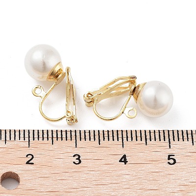 304 Stainless Steel Clip-on Earring Findings with Imitation Pearl Plastic Beaded STAS-H216-03B-G-1