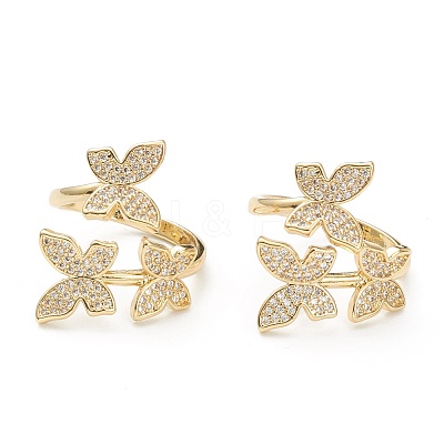 Brass Micro Pave Clear Cubic Zirconia Cuff Rings ZIRC-M117-03G-1