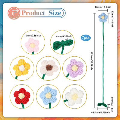 7Pcs 7 Colors Polyester Crochet Flower Bookmarks AJEW-CA0004-54-1