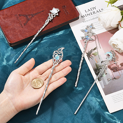 4Pcs 4 Styles Tibetan Style Alloy Resin Hair Sticks OHAR-SC0001-14-1
