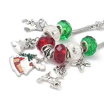 4Pcs 4 Styles Christmas Theme Glass & Alloy European Beads Bracelet Sets for Women BJEW-JB11198-1