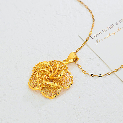 Vintage Gothic Brass Hollow Flower Pendant Dapped Chain Necklaces for Women UA5316-1