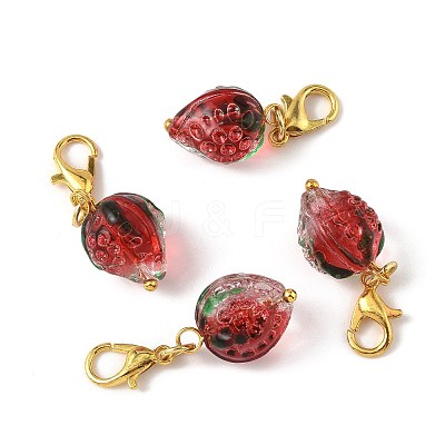 4Pcs Handmade Lampwork Strawberry Pendant Decorations HJEW-FS00041-02-1
