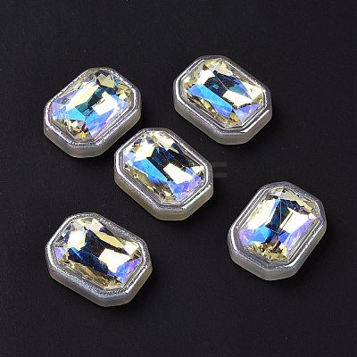 Rainbow Iridescent Plating Acrylic Cabochons X-OACR-E011-08-1