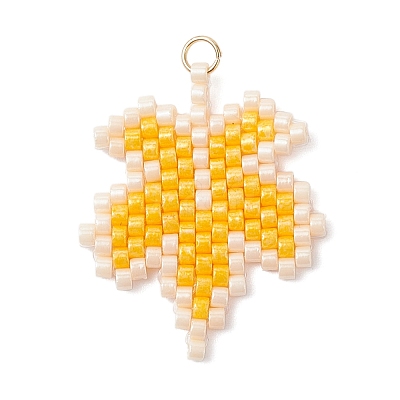 Glass Seed Beaded Maple Leaf Pendants PALLOY-MZ00889-01-1