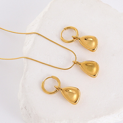 Teardrop 304 Stainless Steel Hoop Earrings & Pendant Necklaces Sets JV5633-3-1