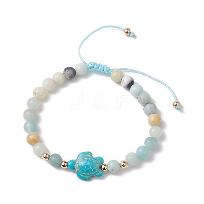 Natural Flower Amazonite Round Beaded Braided Bead Bracelets BJEW-JB10692-04-1