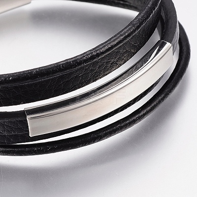 Men's Braided Leather Cord Multi-strand Bracelets BJEW-P198-06-1