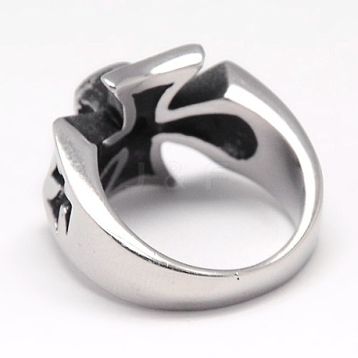 Trendy Retro 304 Stainless Steel Maltese Cross with Skull Rings for Men RJEW-F006-546-1