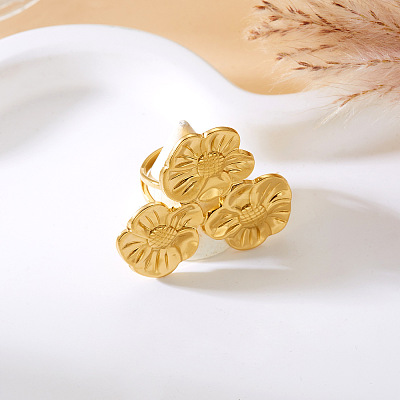 Adjustable 304 Stainless Steel Cuff Open Rings for Women WG3C360-02-1