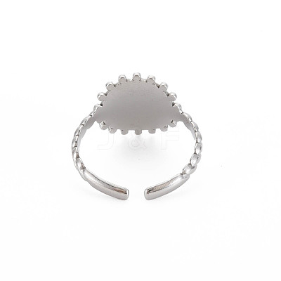 Non-Tarnish 304 Stainless Steel Flat Round with Initial Letter Open Cuff Ring for Men Women RJEW-S405-246P-C-1