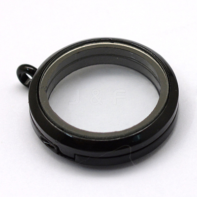 Flat Round Alloy Glass Magnetic Photo Frame Living Memory Floating Locket Pendants PALLOY-S046-01B-1