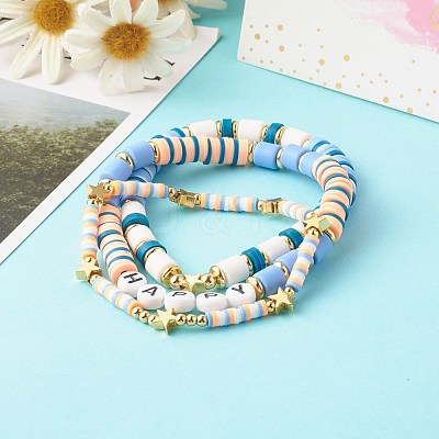 Handmade Polymer Clay Beads Stretch Bracelets Sets BJEW-JB06353-02-1