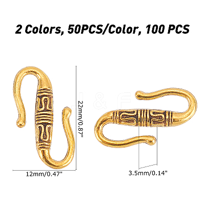 100Pcs 2 Colors Tibetan Style Alloy S-Hook Clasps TIBE-PH0001-40-1
