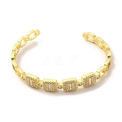 Clear Cubic Zirconia Rectangle Open Cuff Bangle BJEW-A136-04G-1