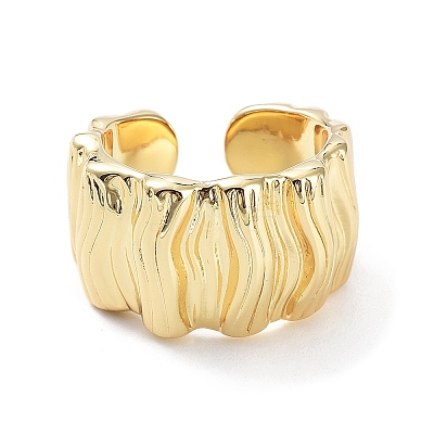 Brass Textured Open Cuff Rings for Women RJEW-D016-01G-1