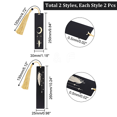 4Pcs 2 Style Brass or Stainless Steel Bookmarks AJEW-PH0004-65-1