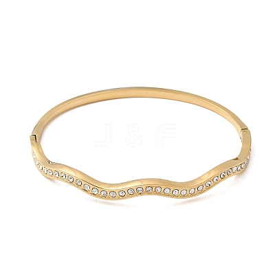 304 Stainless Steel Rhinestone Hinged Bangles for Women BJEW-B168-11G-1