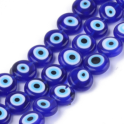 Handmade Evil Eye Lampwork Beads Strands X-LAMP-S191-02C-12-1