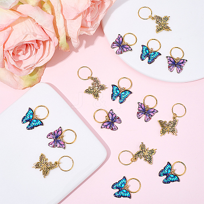 15Pcs 3 Styles Butterfly Printed Alloy Braiding Hair Pendant Decoration Clips OHAR-BM0001-04-1