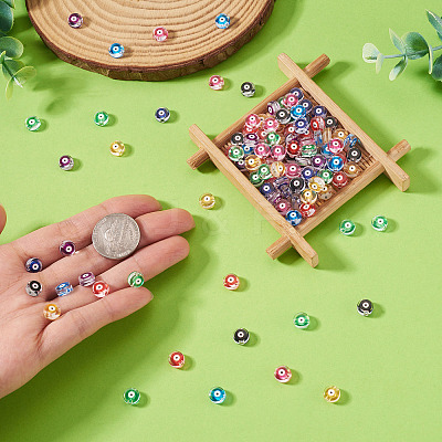 240Pcs 8 Colors Printed Transparent Acrylic Beads TACR-TA0001-94-1