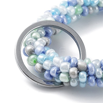 Glass Beaded Bracelet Wrist Keychain AJEW-Z018-01F-1
