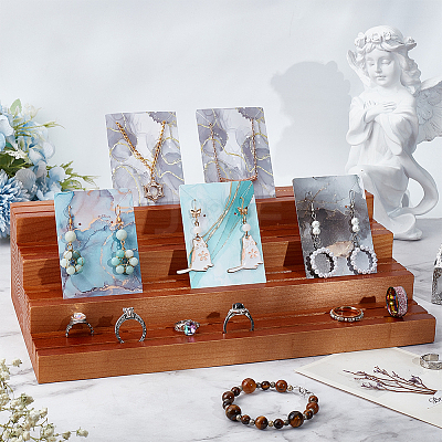 4-Tier Wood Jewelry Earring Display Card Display Risers ODIS-WH0025-179B-02-1