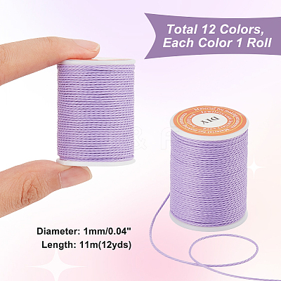 12 Rolls 12 Colors Round Waxed Polyester Cord YC-PH0002-40-1