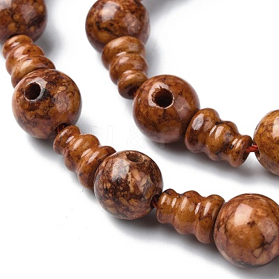Dyed Natural Fossil 3-Hole Guru Bead Strands G-K149-51A-1