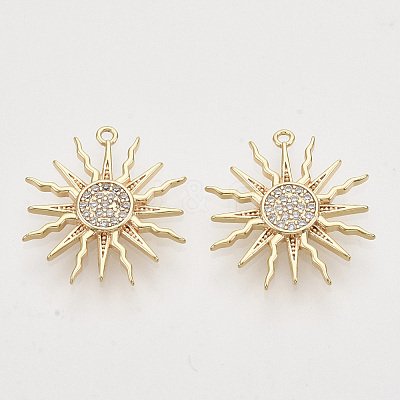 Brass Micro Pave Clear Cubic Zirconia Solar Eclipse Pendants X-ZIRC-T011-27G-NF-1-1