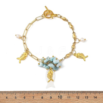 Ocean Alloy Fish Multi-Charm Bracelets with Natural Larimar Chip Beads BJEW-JB14272-1