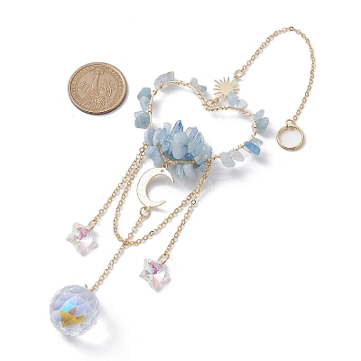 Natural Aquamarine Chip Beads with Brass Finding Pendant Decorations HJEW-JM01815-01-1