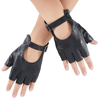 PU Leather Half-finger Gloves AJEW-WH20816-196A-1