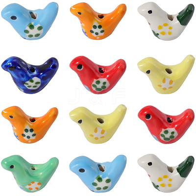 14Pcs 7 Colors Handmade Printed Porcelain Beads PORC-SC0001-46-1