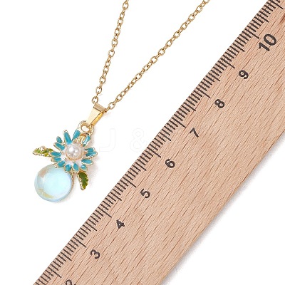 2Pcs 2 Colors Alloy Enamel & ABS Imitation Pearl & Glass Flower Pendant 304 Stainless Steel Cable Chain for Women NJEW-JN05992-1