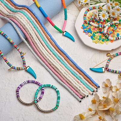 10 Strands 10 Colors Flat Round Handmade Polymer Clay Beads CLAY-SZ0002-04A-1