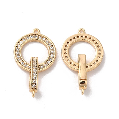 Brass Micro Pave Clear Cubic Zirconia Fold Over Clasps KK-G465-20G-1