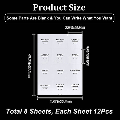 7 Sheets PVC Adhesive Coffee Syrup Label Stickers STIC-WH0003-010-1