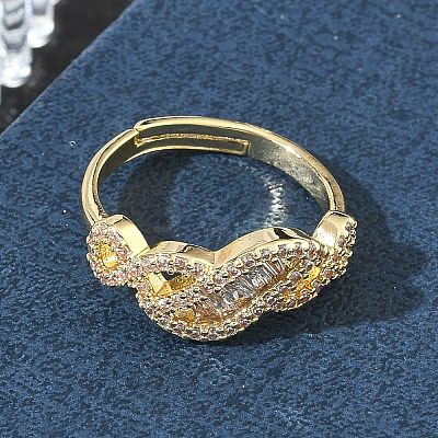Adjustable Brass & Clear Cubic Zirconia Finger Rings with Interwoven Design CU-CBA7E55-06G-1
