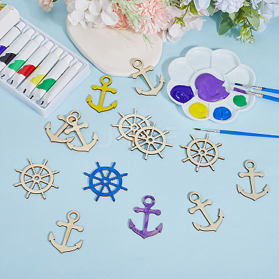 40Pcs 2 Styles Nautical Wood Big Pendants WOOD-ME0001-08-1