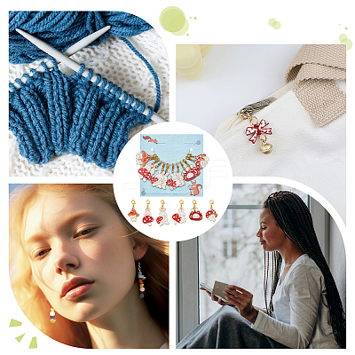 Mushroom & Rabbit Pendant Stitch Markers HJEW-AB00527-1
