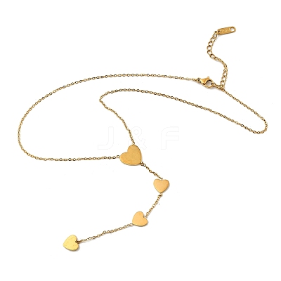 304 Stainless Steel Heart Link Chain Y Necklaces for Women NJEW-A059-05G-1