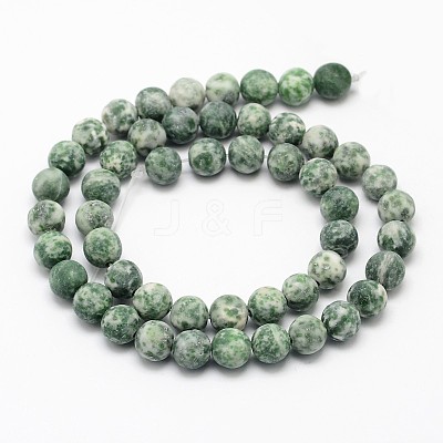 Natural Green Spot Jasper Round Bead Strands G-D678-6mm-1
