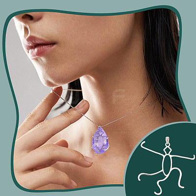 1Pc Rhodium Plated 925 Sterling Silver 5 Claw Prongs Pendant Blank Oval Shape Cabochon Settings STER-BC0002-10B-P-1